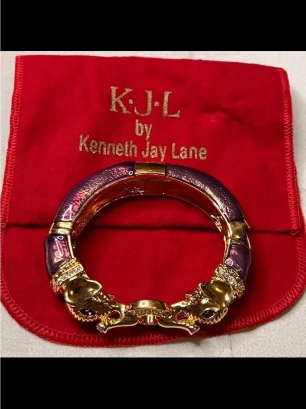 KENNETH JAY LANE Enamel and Gold Elephant Bracelet
